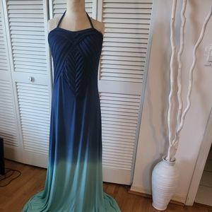 Ombre Halter Maxi Dress.Navy fades to aqua-- Size M, by Saint Tropez West.